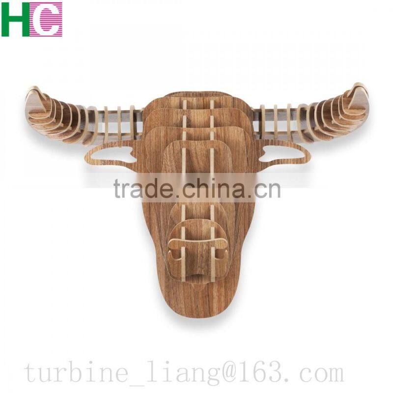wooden animal heads trophy head bull