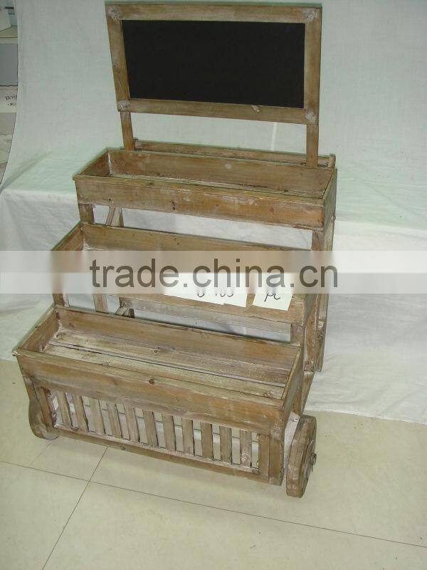 2 tiers Antique Wood Flower Display Stand with blackboard