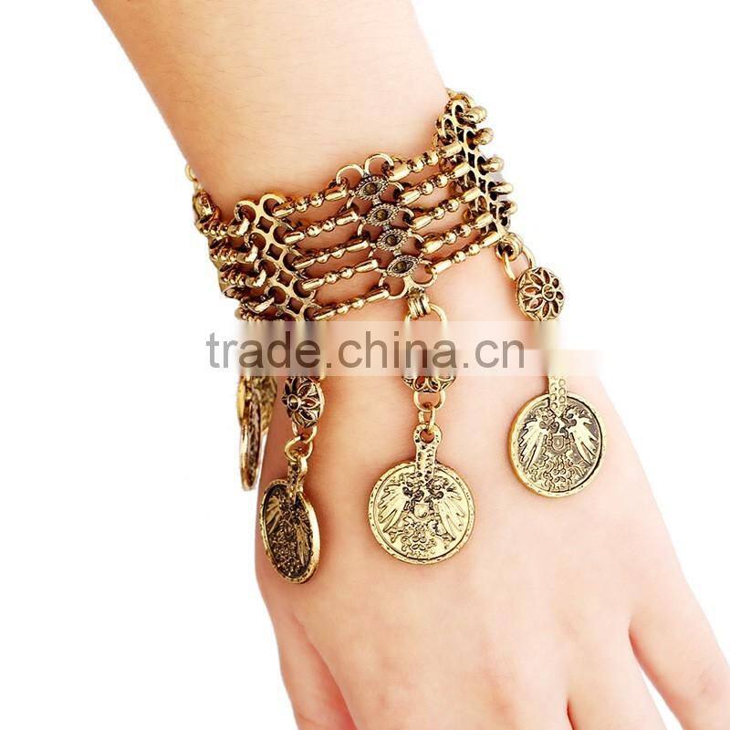 Origianl hand made Miao bracelet with coins dangles