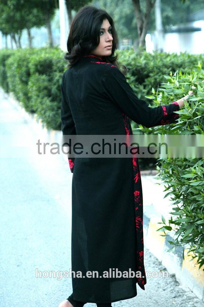 Black & Red Pakistan Digital Printed Kurti Frock Style Fancy designer Kurti Designs HSD7815