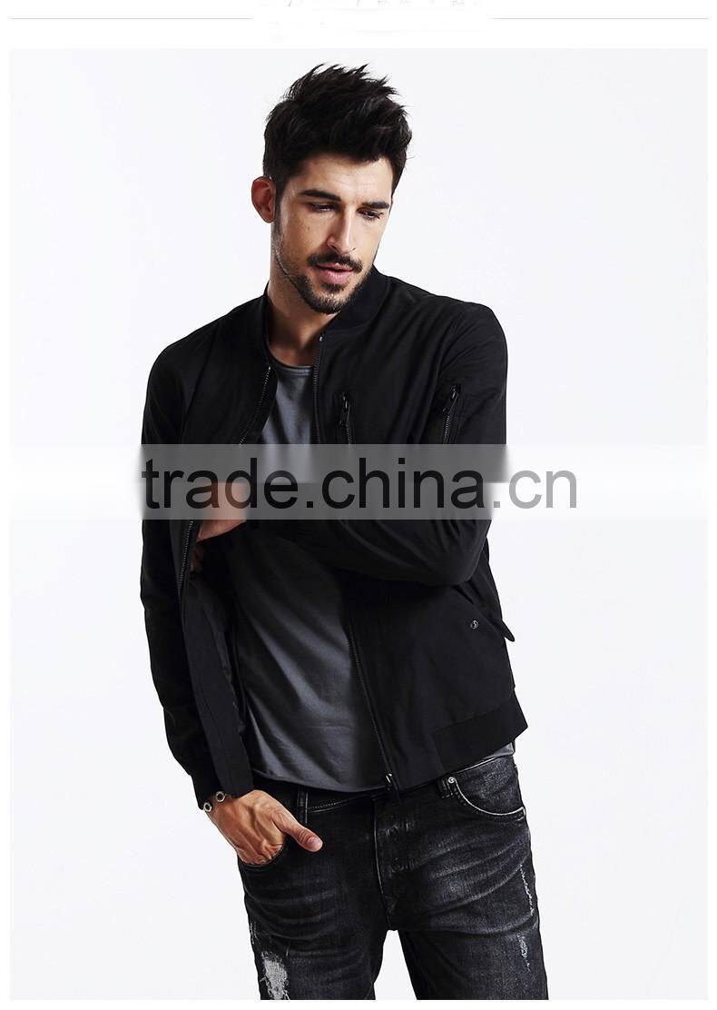 Polycotton mens jacket with sleeve zipper fashion varsity jacket plain baseball jacket