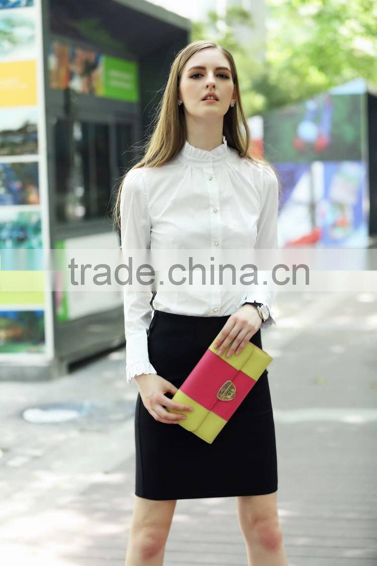 Fashion Ladies Long Sleeve Formal Tops Blouse Flouncing Stand Collar Shirt