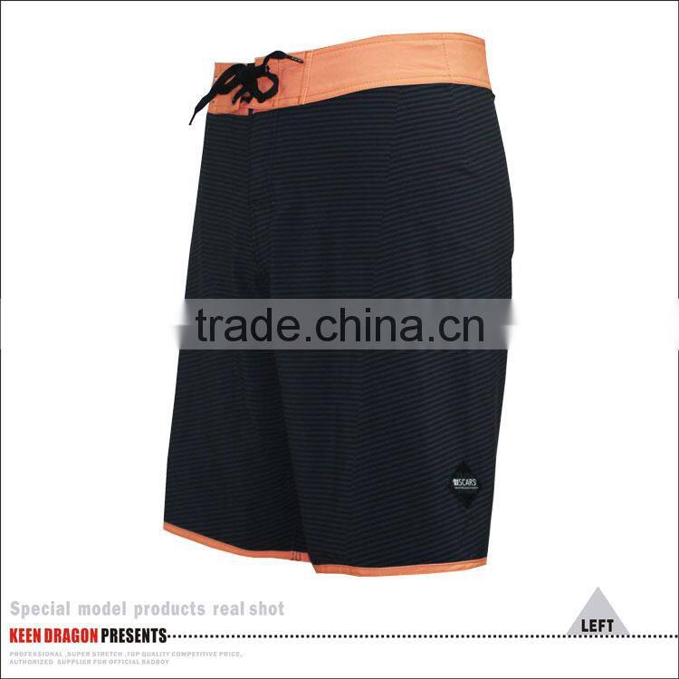 Stripes printing surf board shorts with orange waistband