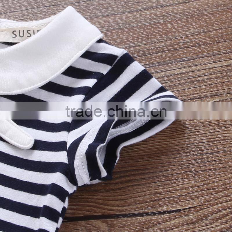 Elf Style Baby Dress Short Sleeve Summer Princess Dresses Striped Cotton One Piece Ruffle Bottom