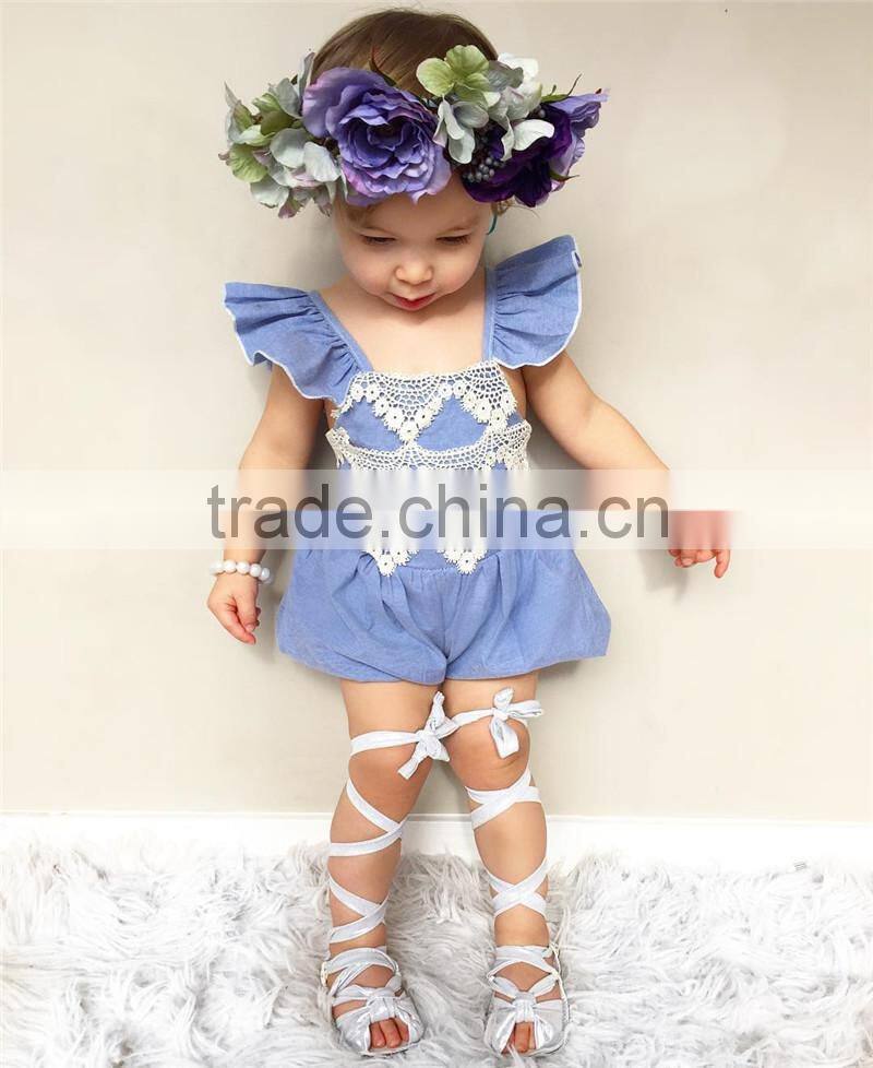 Summer Baby Girls Romper Flutter Sleeve Lace Romper Wholesale 2017 Kids Clothes Outfit 0-24M