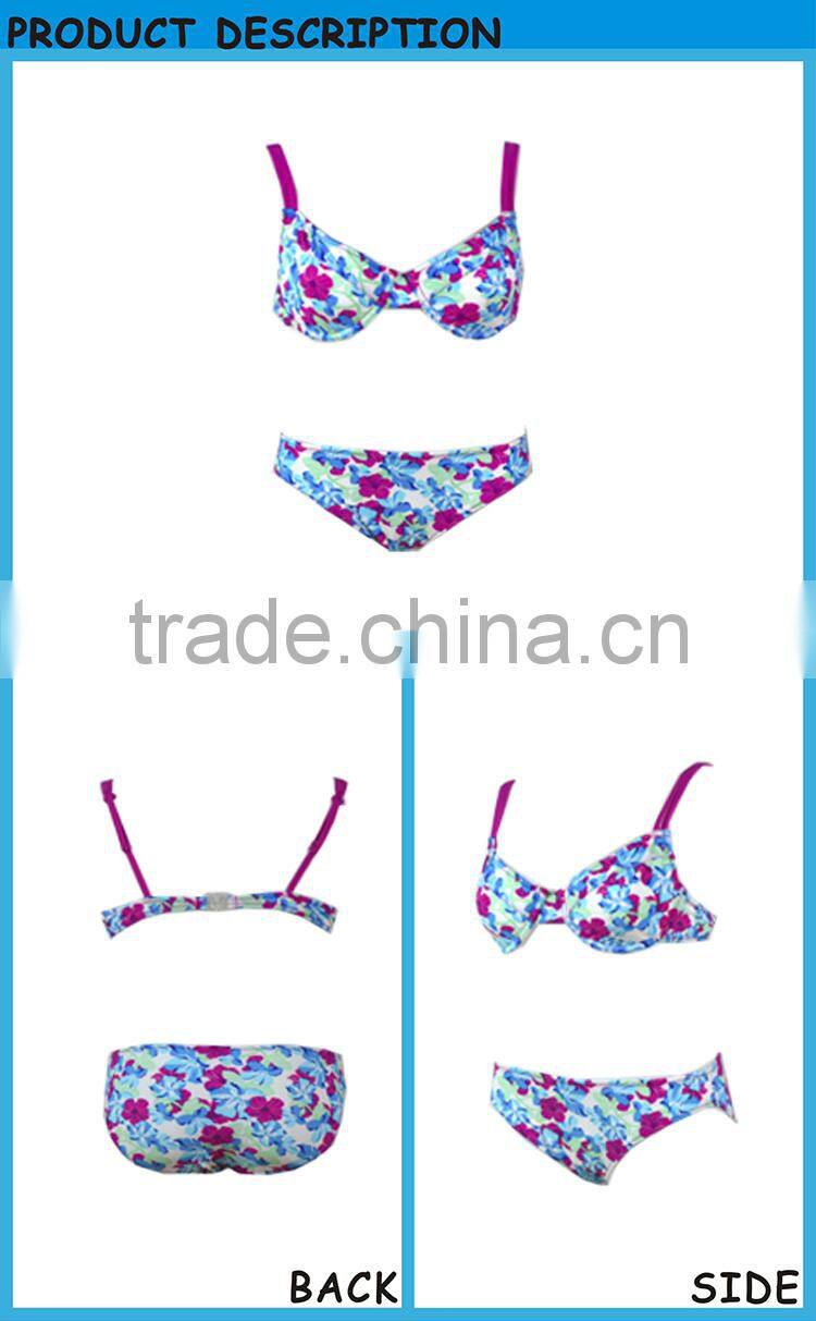 Floating suits flowers print mature women erotic lingerie bikini swimming wear