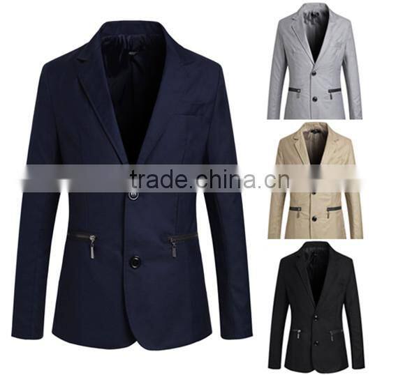 1pc hot sale with zipper pattern turn down callor long sleeve cotton and polyester bussiness blazer