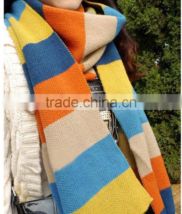 High quality colorful stripe long 180cn wool women autumn and winter wear rainbow knit scarf fashion