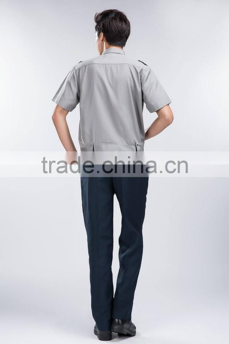 Professional OEM uniform Factory Fashion Design quality short sleeves Gray Men Security Uniform Shirts / Classic Security Shirt