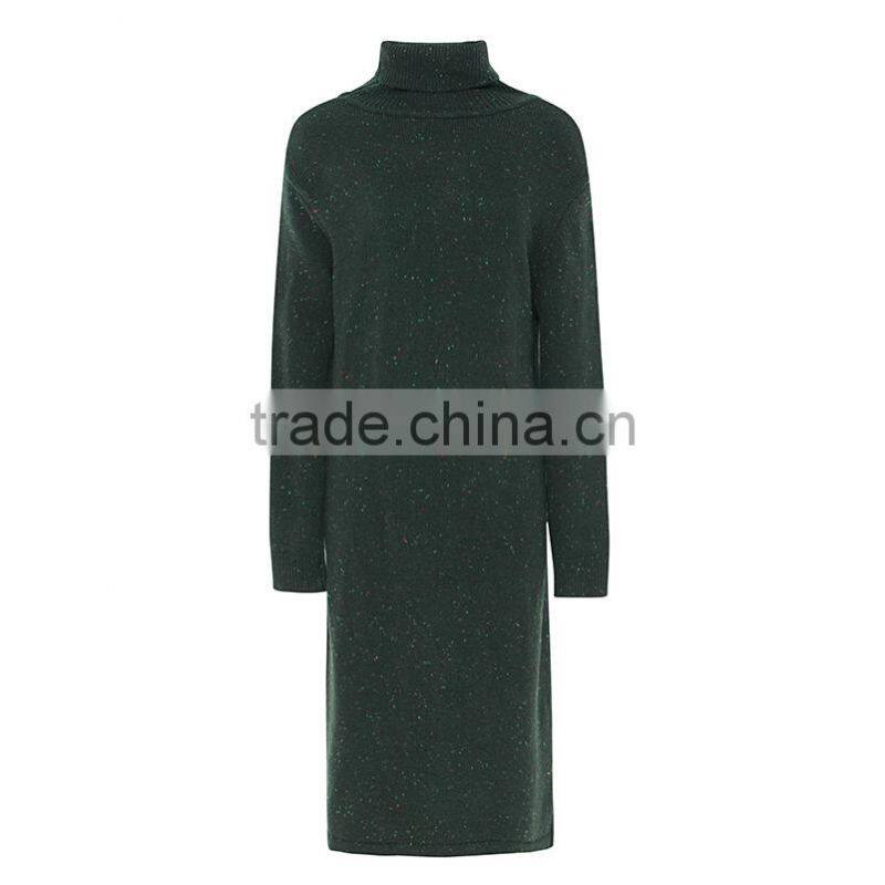 women pullover sweater ladies Plus Size green color turtleneck sweater dress