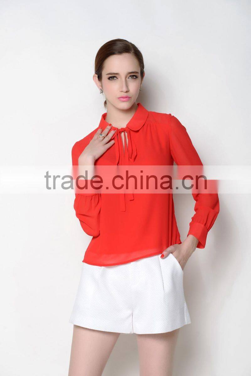 cute collar designed fashionable casual long sleeve women fashion blouse shirts