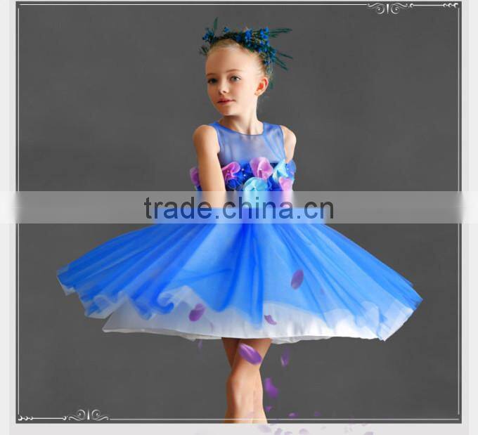2016 New Blue Princess Dress For Little Girl Adorable Girl Party Dress Cute Kids Wear GD90427-9