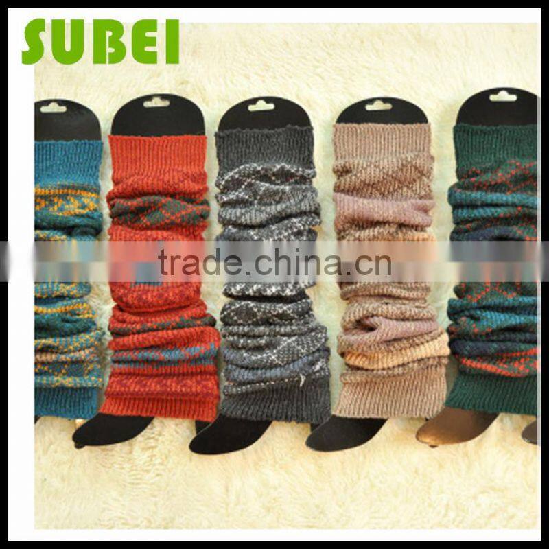 Hot sell fashion shin guards warm socks,lady open knitting jacquard leg warmers