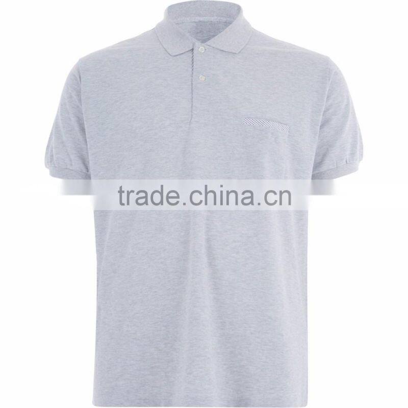 Blank Design Grey Short Sleeve Chest Pocket Pique Polo Shirt Men