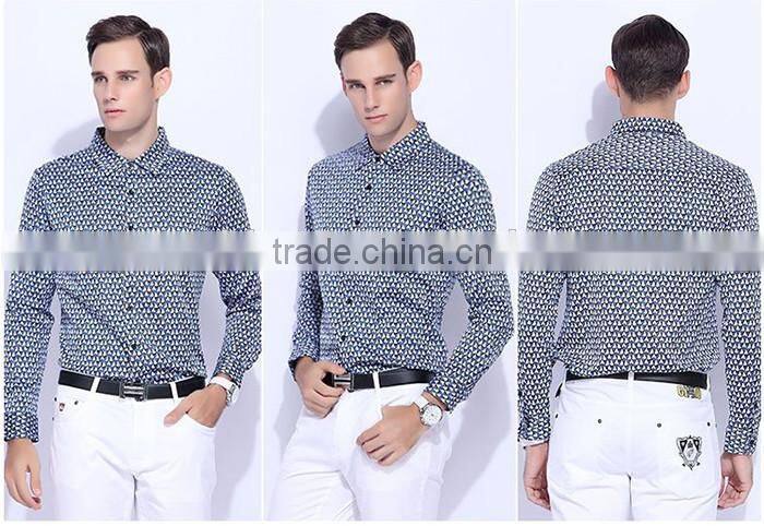 2016 men printed slim fit casual shirt