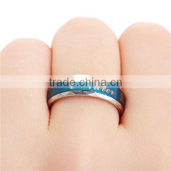 Gift Silver Tone Blue Message Clear Rhinestone Titanium Steel Unadjustable Rings