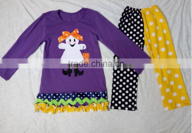 Fall Baby Clothes Girls Orange Top and Pant Ruffle Outfits For Kids in Halloween