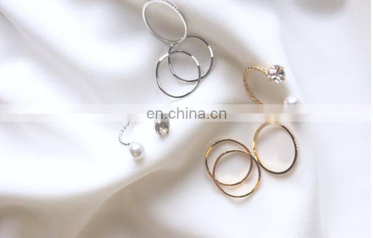 4PCS/Set Gold plated Minimalist Pearl Diamond Mix Design For Women Knuckle Ring Set