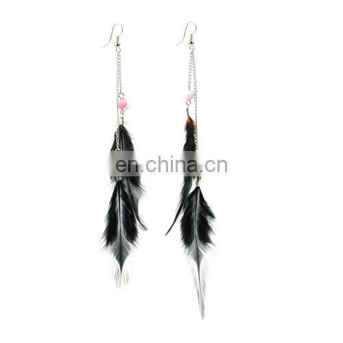 Special new design fashion long double feather earrings for girls