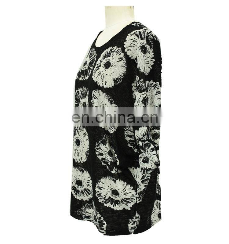 OEM Floral Print Clothing Mesh Causal Plus Size Women T-Shirt