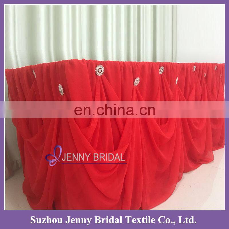 TC106L round table cloth chiffon accordion pleated skirt table skirt hangers