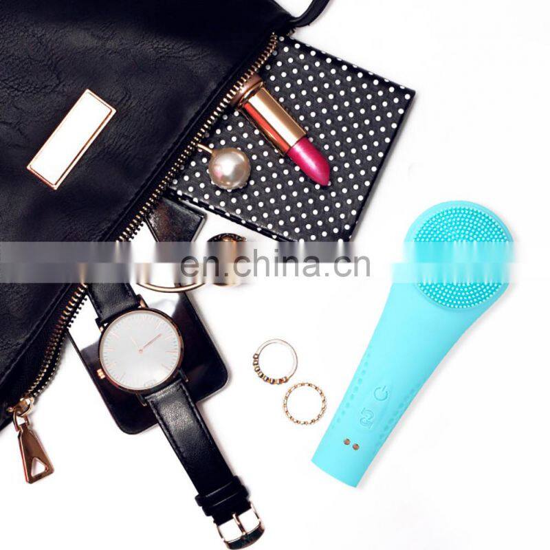 Electronic Facial Cleaner and Massager Brush Waterproof Silicone Colorful Lights with Multi Adjustable Speeds
