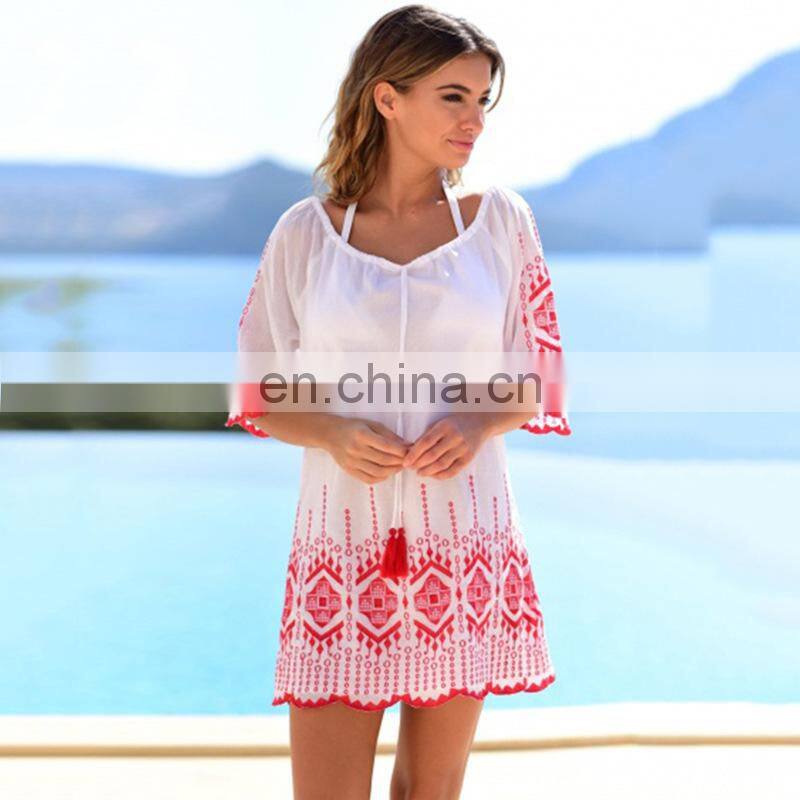 Cotton Embroidery Beach Cover up Tassel Plus size Beach Dress Pareos de Playa Mujer Swimsuit cover up Sarong Beachwear Vestido
