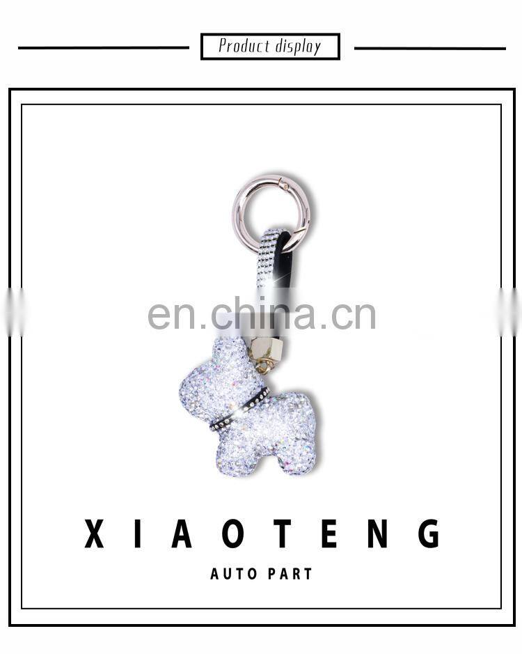 Christmas gift flash crystal Rhinestone cute dog pendant key chain creative sparkling complete with diamond dog keys