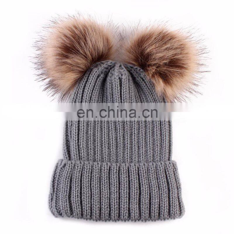 Dual Ball Knitted Baby Caps Boys Girls Toddler Crochet Beanie Hairball Ear Baby Hat Cute Children Caps
