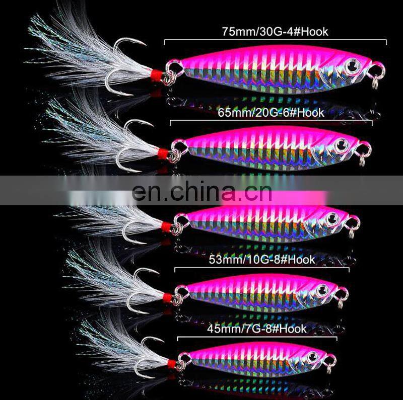 Amazon 7/10/15/20/30g Fetaher Treble Hooks Colorful In Stock Lead Jig Hook slow jigging lure