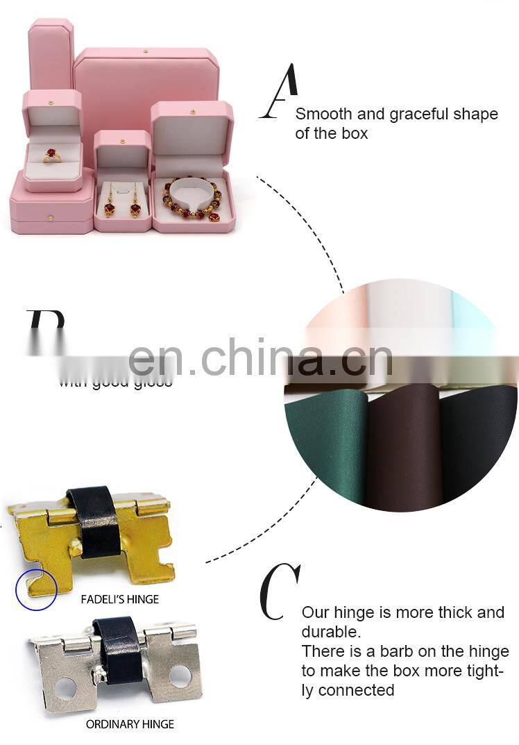 Wholesale Custom Octagonal Shape Pink Pu Leather Jewelry Box with Logo Ring Box