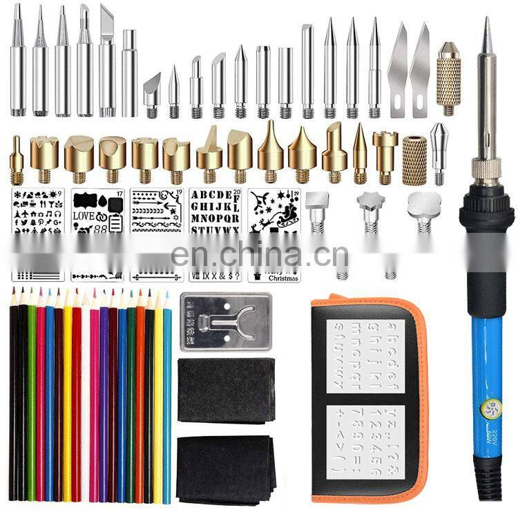 71pcs Wood Burning Pen Kit with Tips Soldering Iron Drawing Templates 18 Colored Pencils