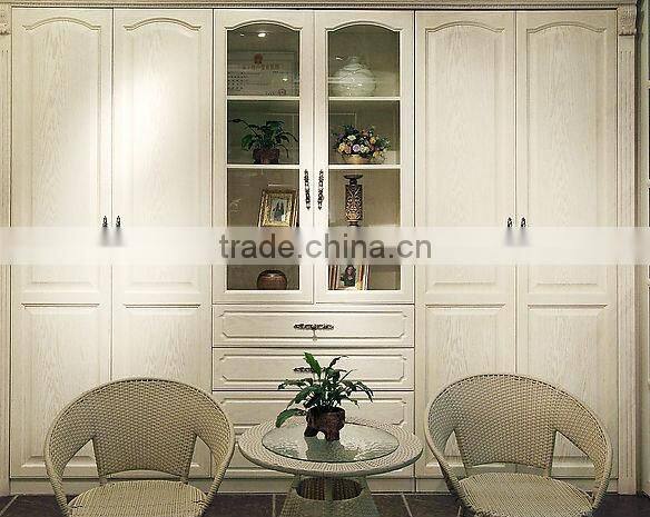 Open style solid wood wardrobe, bedroom mirror with cabinet