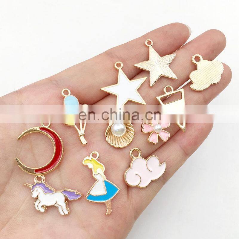 150pcs unicorn Charms Random Mixed Fruit Animal Flowers Alloy Pendants Earrings Jewelry Making Accessory