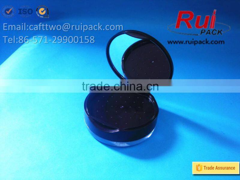 Round black compact powder case, double layer cosmetic compact powder box for solid perfume