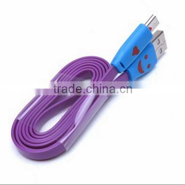 2015 Smile Face V8 Micro USB Cable For Samsung S6 S5 Note 2 Note Micro USB Cable With Led Light