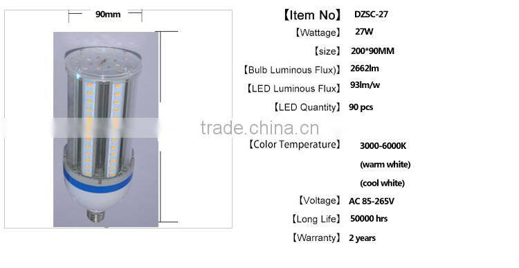 High Power 27W e27 led corn cob light with 2 Year Warranty /led corn light/corn led light