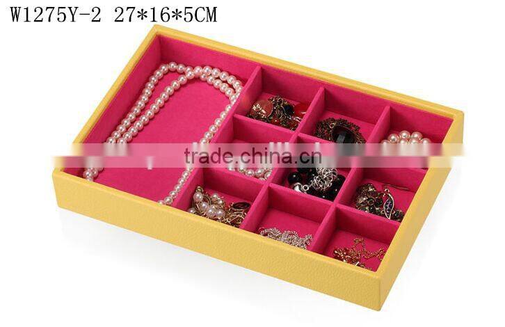 W1275Y-3 Wholesale Alibaba 10'' Stackable Jewelry Display Tray Wooden Jewelry Case Leather Jewelry Tray