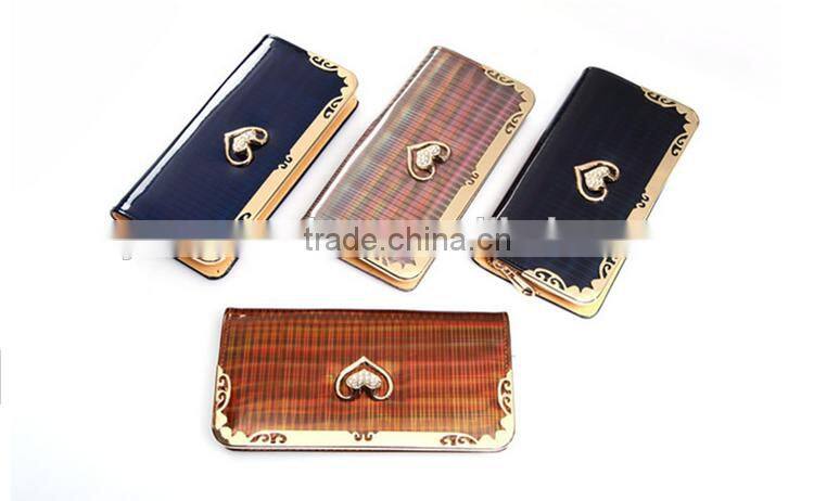 Latest design ladies hand purse clutch pu wallet heart rhinestone purse