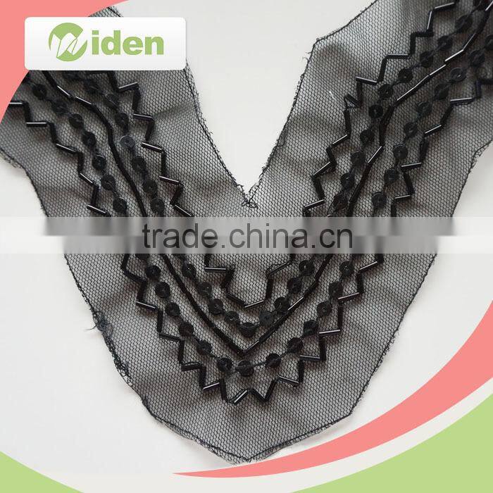Black net lace fabric embroidery collar lace applique beaded lace trim