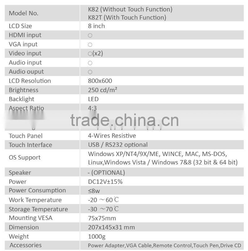 8 inch bluetooth touch screen monitor pc