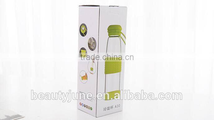 Portable Travel Mug Cup Car Shatterproof hand Classic Glass Water Bottle 500ml with Silicone Sleeve Glass Protein Shaker