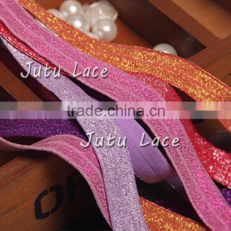 Shiny frosted elastic hair tie 5/8''Fold Over Elastic cheap wide headbands FOE