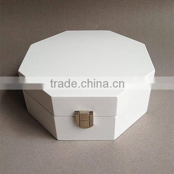 wholesale new design wood box white hexagon mirror jewelry case