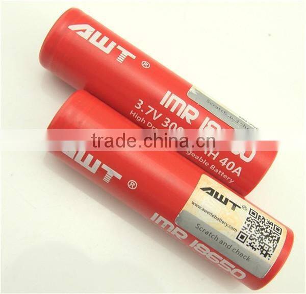 Bulk e cigarette purchase AWT 18650 3000mAh 40A battery e cigarette mod vaping