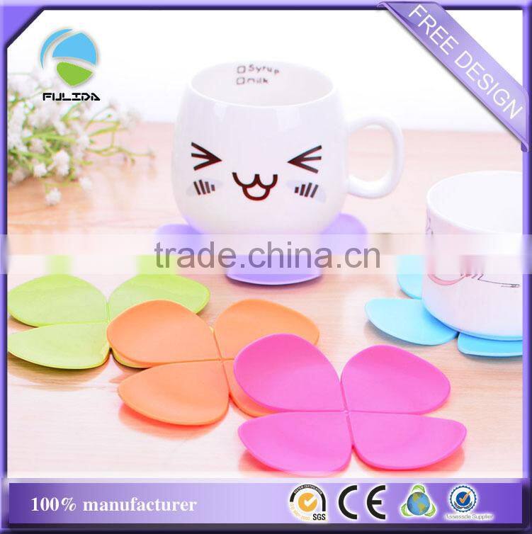 buy fashion flower four petals rubber soft pvc heat proof mug coaster