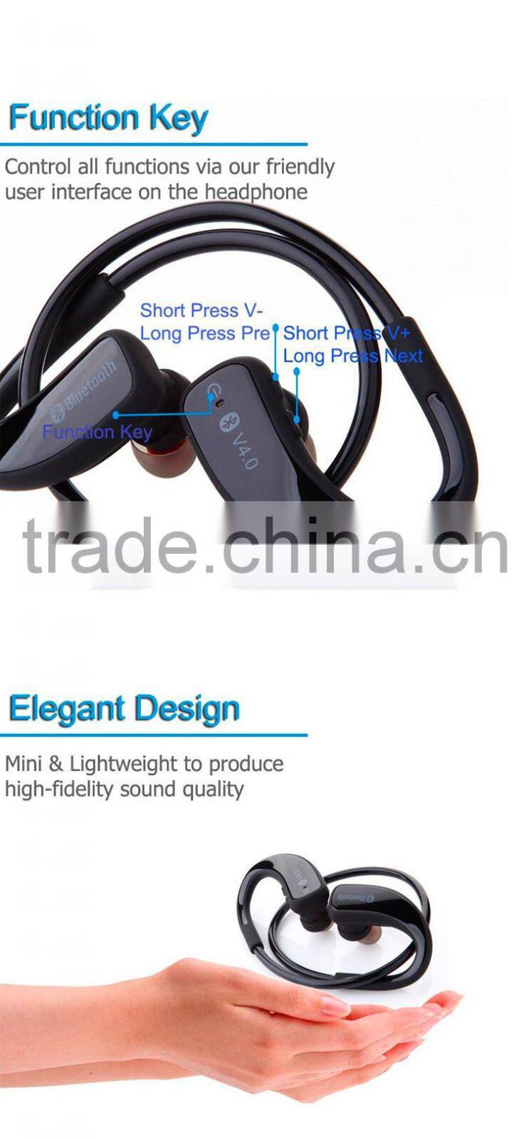 SM808 Bluetooth V4.0 Earphone HIFI In Ear Earbud Headphones Wireless Sports Stereo Bluetooth Headset High Definition Sweatproof