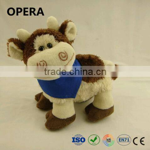very soft cheap brown pv plush fabric cow toys