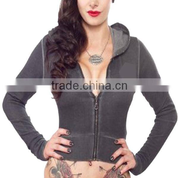 Sale Sexy Stretch Fitted Zip Up Cropped Top Hoodie (YCT-C0290)