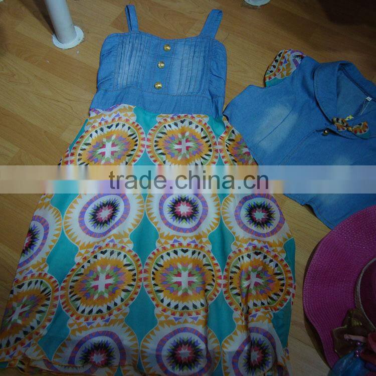 new design chiffon dress 2015 for kids and with low price in stock clothing and girls chiffon skirts with denim